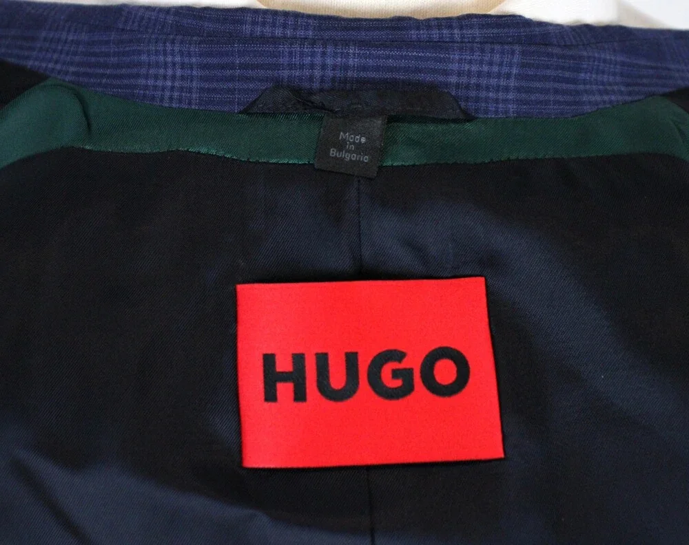 Hugo Sport Coat 38 R Mens Blue Plaid Extra Slim Fit Arti232X Super Flex Wool